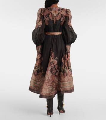 Robe midi Illustration en lin et soie | Zimmermann