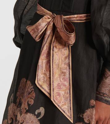 Robe midi Illustration en lin et soie | Zimmermann
