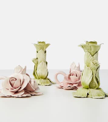 Set of 2 floral ceramic candleholders | Bitossi