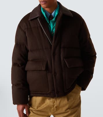 Leather-trimmed camel hair down jacket | Auralee