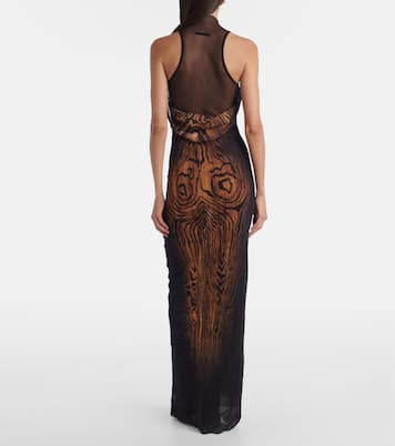 Wood printed mesh maxi dress | Jean Paul Gaultier