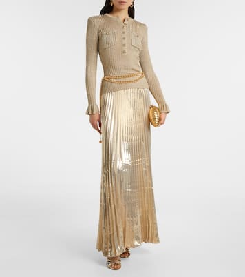 Verziertes Maxikleid aus Rippstrick und Lamé | Self-Portrait