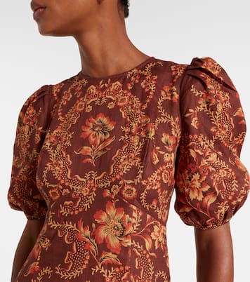 Bedrucktes Midikleid Seraphina aus Leinen | Alémais