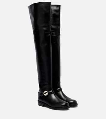 Logo leather over-the-knee boots | Coperni