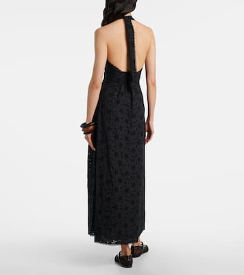 Salma embroidered halterneck cotton midi dress | Posse