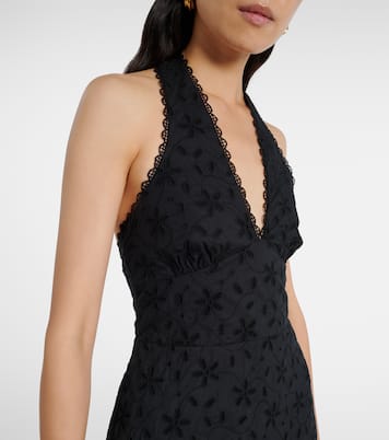 Salma embroidered halterneck cotton midi dress | Posse