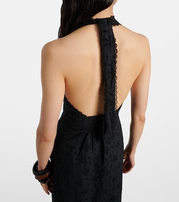 Salma embroidered halterneck cotton midi dress | Posse