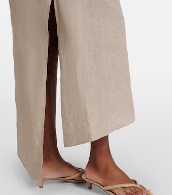 Floral-appliqué asymmetric linen maxi dress | Coperni