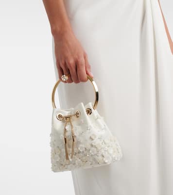 Bon Bon Small embellished satin bucket bag | Jimmy Choo