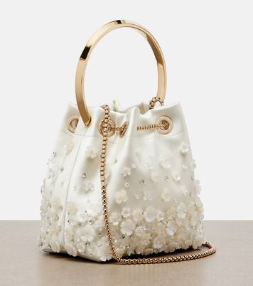 Bon Bon Small embellished satin bucket bag | Jimmy Choo