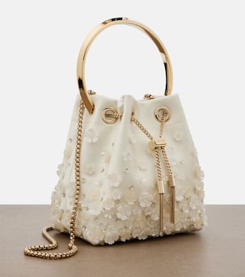 Bon Bon Small embellished satin bucket bag | Jimmy Choo