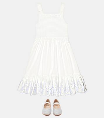 Smocked cotton poplin dress | Self-Portrait Kids