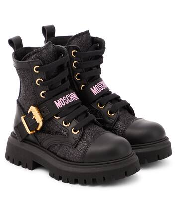Logo leather-trimmed combat boots | Moschino Kids