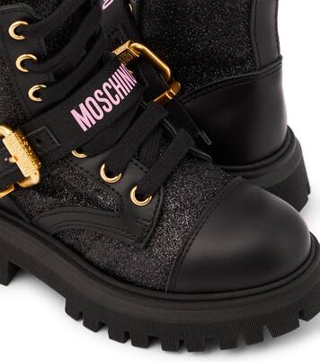 Logo leather-trimmed combat boots | Moschino Kids