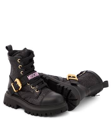 Logo leather-trimmed combat boots | Moschino Kids