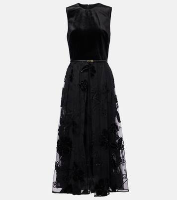 Robe midi brodée en tulle et velours | Elie Saab