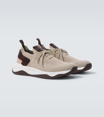 Shadow leather-trimmed knitted sneakers | Berluti