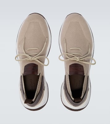 Shadow leather-trimmed knitted sneakers | Berluti