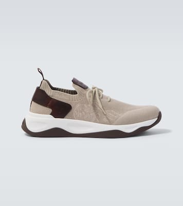 Shadow leather-trimmed knitted sneakers | Berluti