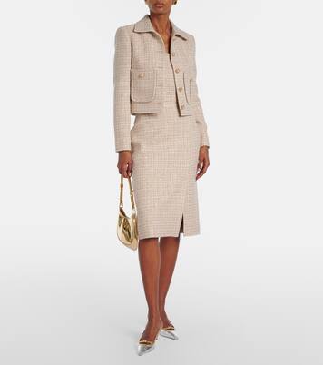 Checked sequined tweed midi skirt | Elie Saab