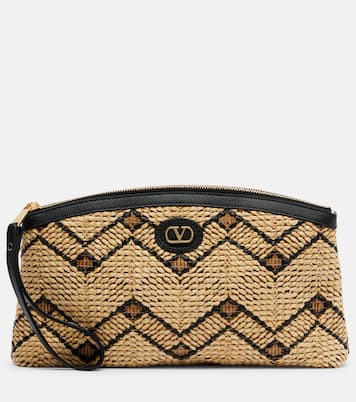 Clutch VLogo Small aus Raffiabast mit Leder | Valentino Garavani