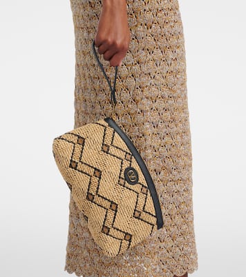 Clutch VLogo Small aus Raffiabast mit Leder | Valentino Garavani