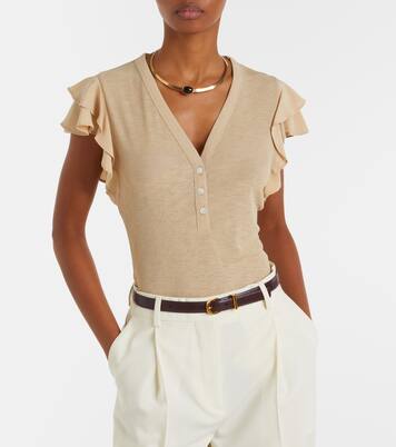 Aphrodite ribbed-knit ruffled top | Veronica Beard