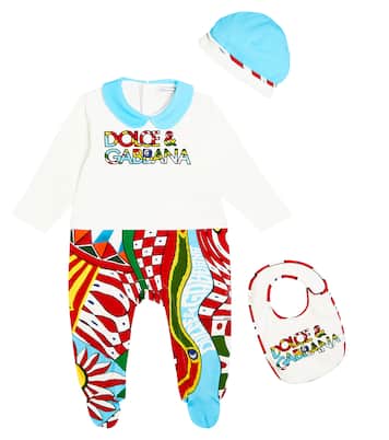 婴幼儿 — 棉质连身衣、围兜与便帽套装 | Dolce&Gabbana Kids