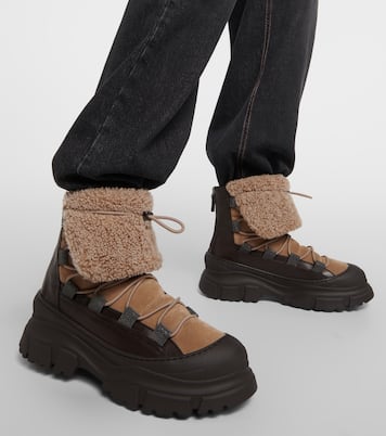 Schneestiefel aus Veloursleder mit Shearling | Brunello Cucinelli