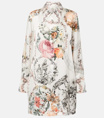 Robe chemise en satin de soie à fleurs | Camilla