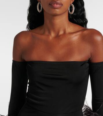 Feather-trimmed off-shoulder jumpsuit | The New Arrivals Ilkyaz Ozel