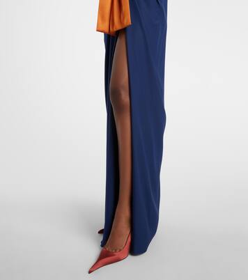 Abito lungo in raso di seta con fiocco | Saint Laurent