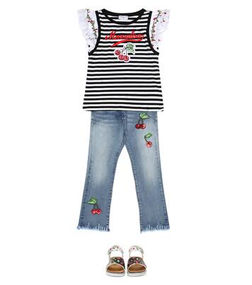 Striped stretch-cotton T-shirt | Monnalisa