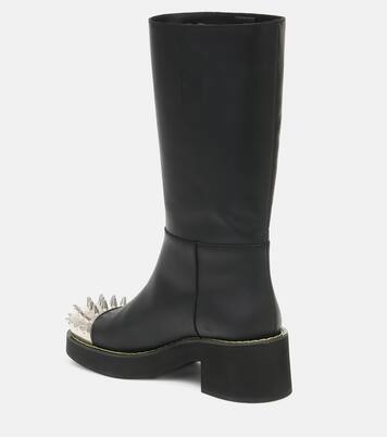 Embellished leather knee-high boots | Miu Miu