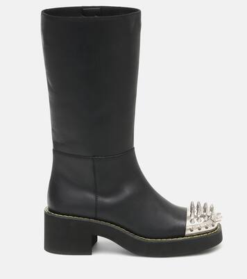 Embellished leather knee-high boots | Miu Miu