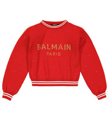 Logo jacquard virgin wool sweatshirt | Balmain Kids