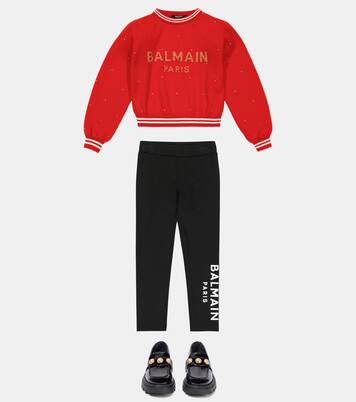 Logo jacquard virgin wool sweatshirt | Balmain Kids