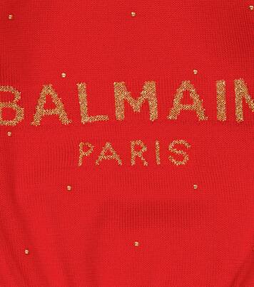 Logo jacquard virgin wool sweatshirt | Balmain Kids
