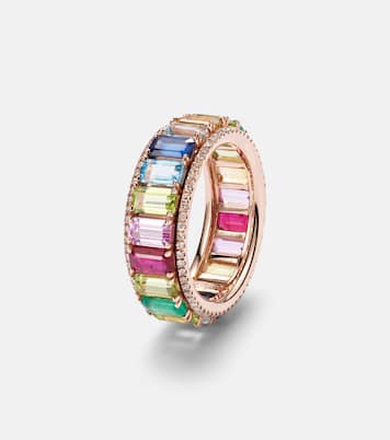 Bague Rainbow Pavé Border Eternity en or 18 ct, diamants et pierres précieuses | Shay Jewelry