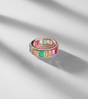 Bague Rainbow Pavé Border Eternity en or 18 ct, diamants et pierres précieuses | Shay Jewelry