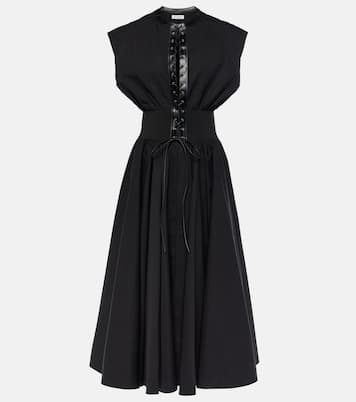 Maxikleid aus Baumwolle mit Leder | Alaïa