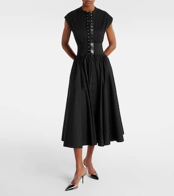 Maxikleid aus Baumwolle mit Leder | Alaïa