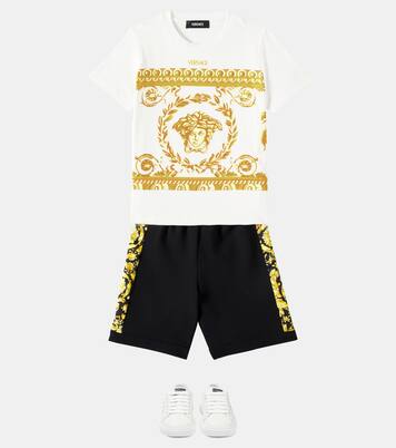 Barocco twill-trimmed jersey shorts | Versace Kids