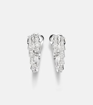 Serpenti Viper 18kt white gold hoop earrings with diamonds | Bvlgari