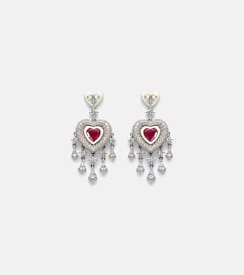 Boucles d'oreilles Heart en or blanc 18 ct, rubis et diamants | Kamyen