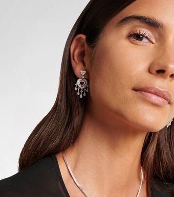 Boucles d'oreilles Heart en or blanc 18 ct, rubis et diamants | Kamyen