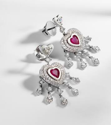 Boucles d'oreilles Heart en or blanc 18 ct, rubis et diamants | Kamyen