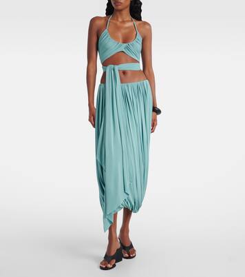 拧绕缩褶针织中长半身裙 | Alaïa