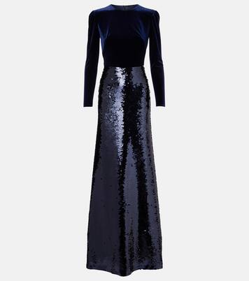 Abito lungo in velluto con paillettes | Monique Lhuillier