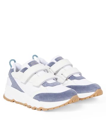 Suede-trimmed leather sneakers | Brunello Cucinelli Kids
